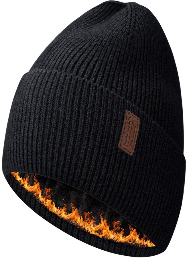 YANIKY Fleece Lined Winter Beanie for Men Women Warm Windproof Beanies Hats Thick Knit Winter Hat for Cold Weather Black - Image 1
